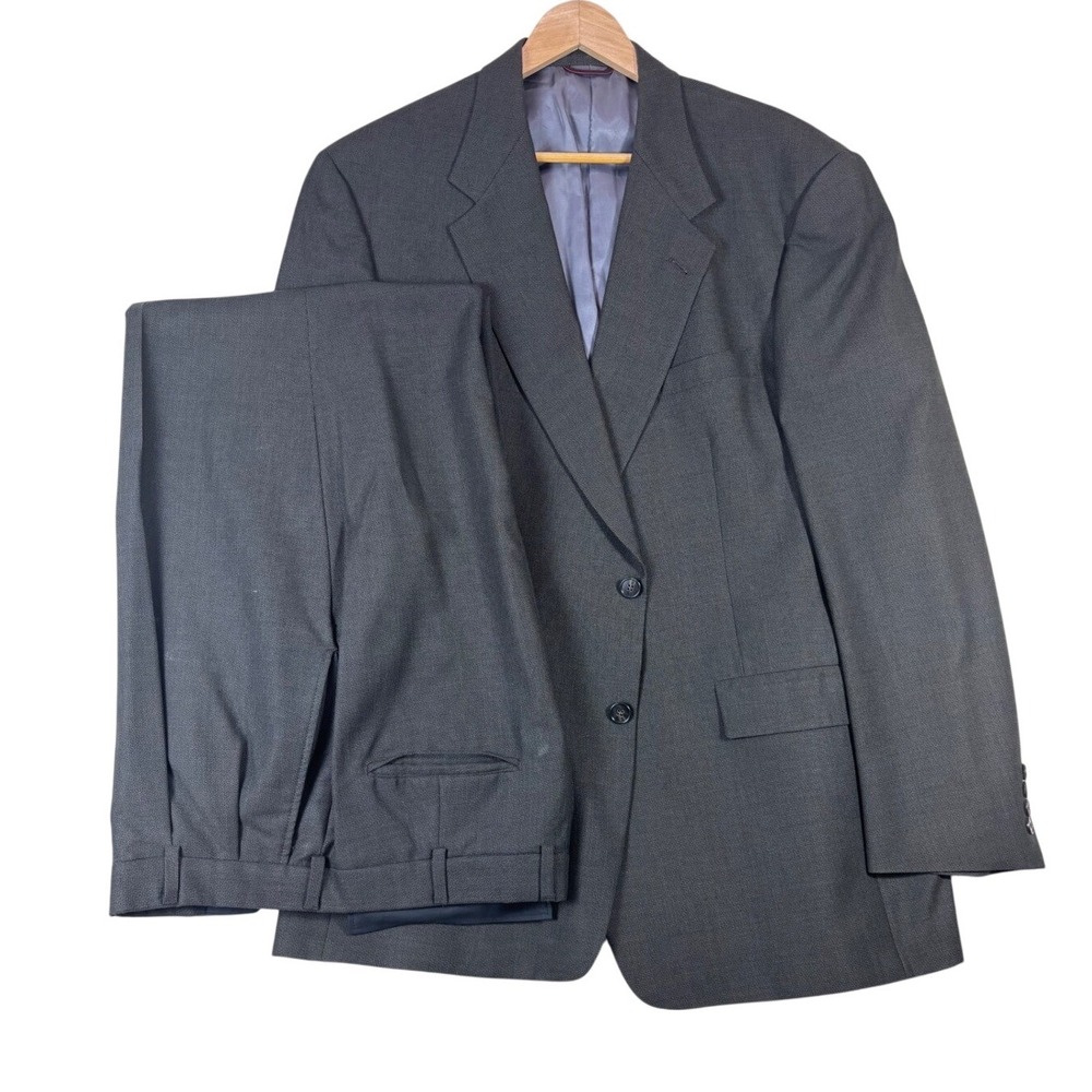Hart Schaffner Marx 46 Marshall Fields Mens Suit Charcoal Gray Wool 2pc Pleated